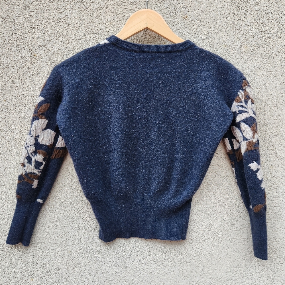 PAUL JOE SISTER Womens Sweater Extra Small Blue Floral Embroidered Knit Wool Vtg - Picture 4 of 9